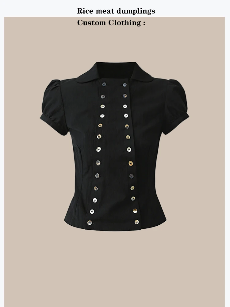 Waist-Cinching Bubble-Sleeve Shirt Double-Row Button Front Closure Commute Style Nylon Fabric Short Sleeve Flip-Collar Cardigan
Waist-Cinching Bubble-Sleeve Shirt Double-Row Button Front Closure Commute Style Nylon Fabric Short Sleeve Flip-Collar Cardigan