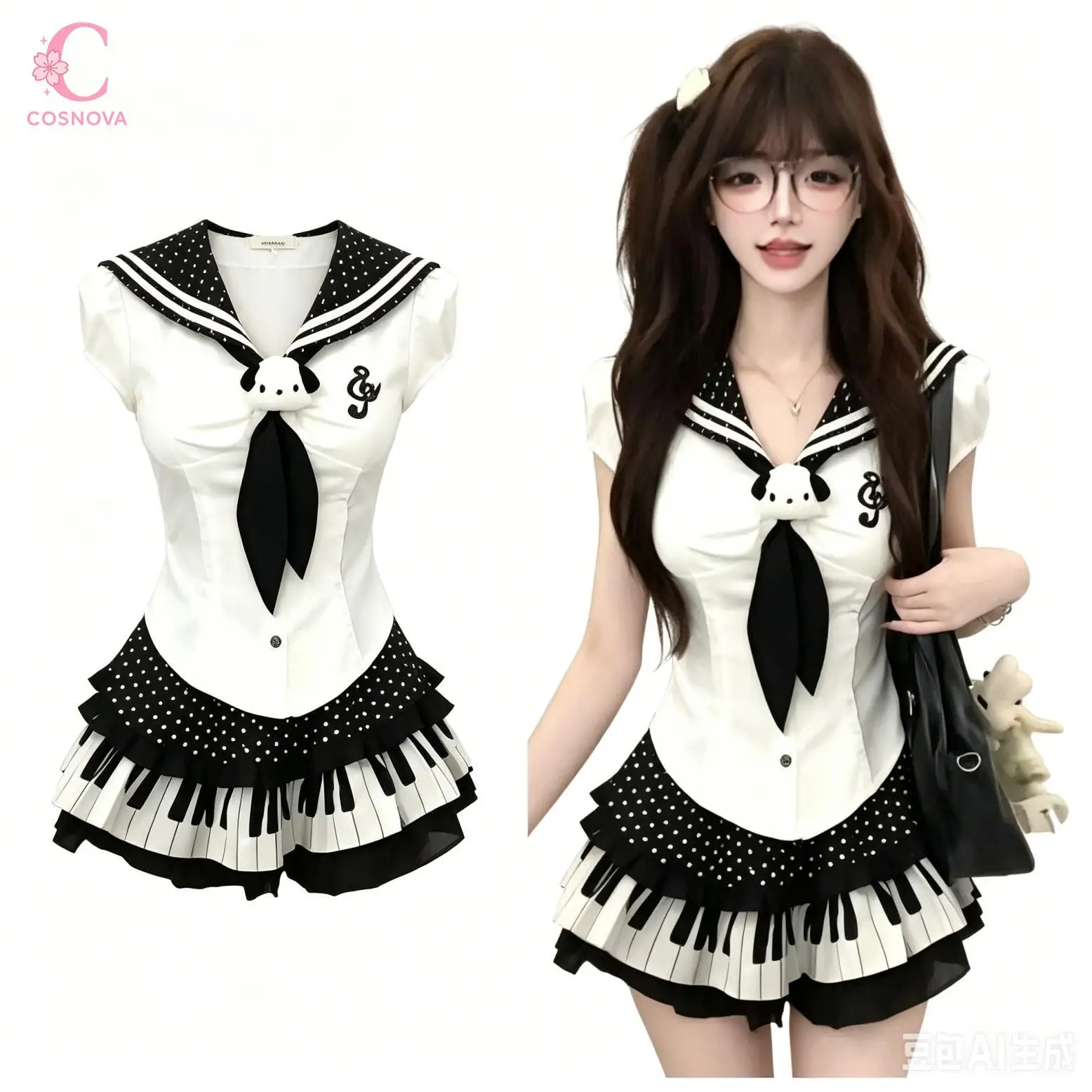 Korean Preppy Cute Sailor Collar Puff Sleeve Polka Dot 2pcs Set Women Bow Piano Print Mini Skirt Suits Female Daily Chic Clothes
Korean Preppy Cute Sailor Collar Puff Sleeve Polka Dot 2pcs Set Women Bow Piano Print Mini Skirt Suits Female Daily Chic Clothes