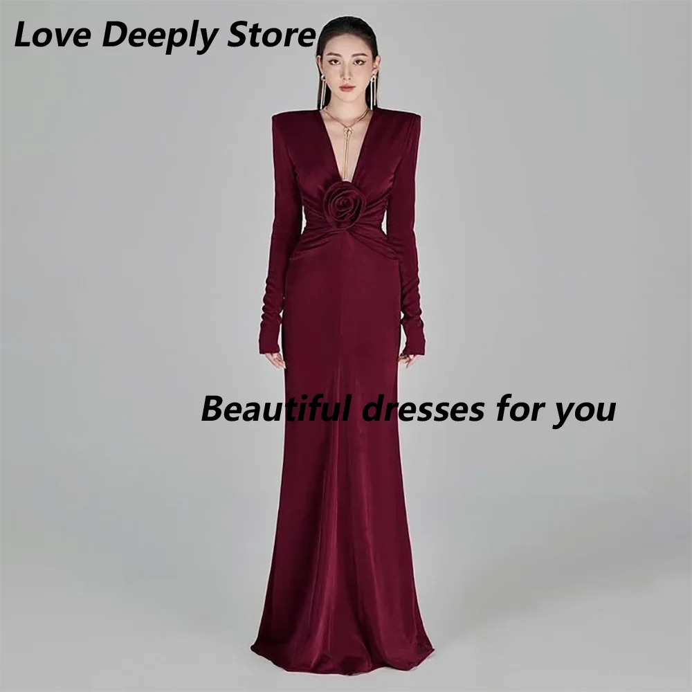 Elegant Velour Evening Dress Customized Long Sleeves V Neck Flower Pleat Floor Length Formal Occasion Dresses Mermaid Prom Gown
Elegant Velour Evening Dress Customized Long Sleeves V Neck Flower Pleat Floor Length Formal Occasion Dresses Mermaid Prom Gown