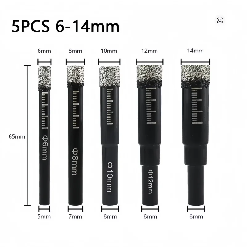 Dry Diamond Drill Bits 6-14mm 5PCS Diamond Core Hole Saw Cutter for Glazed Tile Granite Marble Glass Quartz Drilling Tools
Dry Diamond Drill Bits 6-14mm 5PCS Diamond Core Hole Saw Cutter for Glazed Tile Granite Marble Glass Quartz Drilling Tools