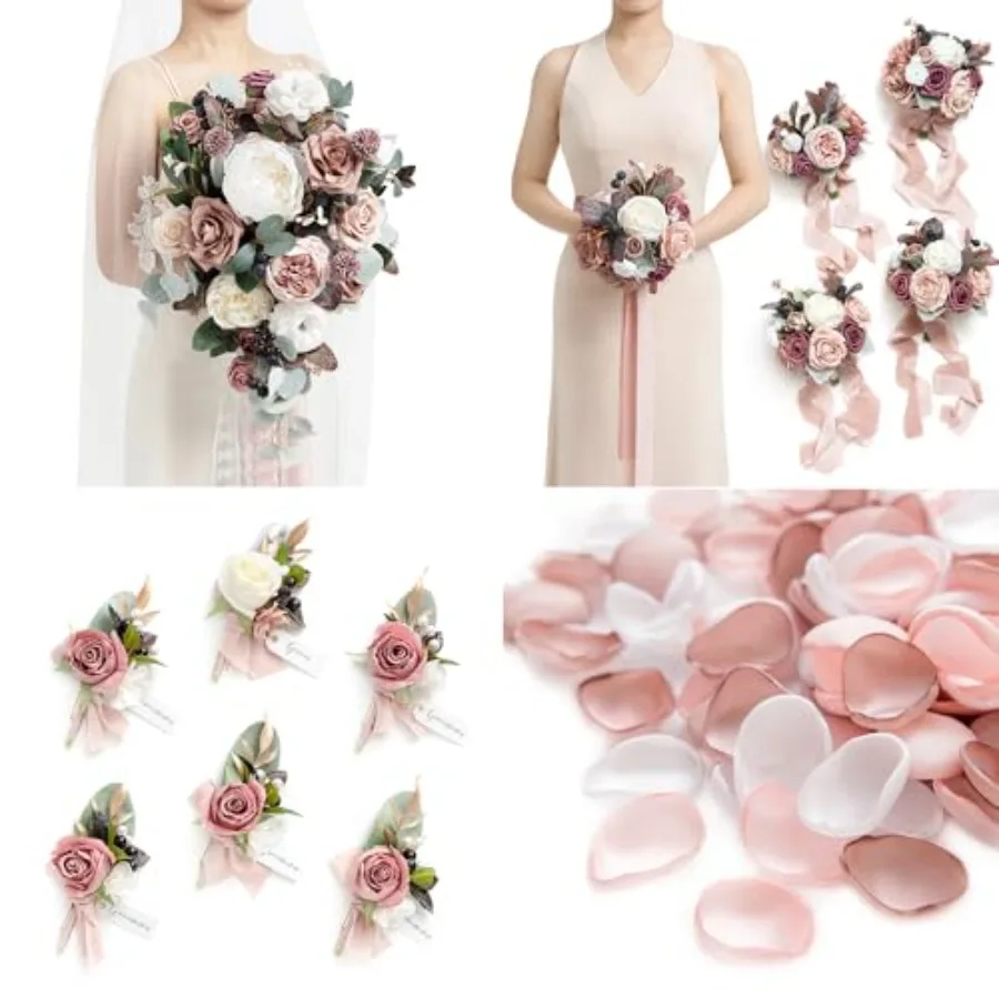 Wedding Artificial Flowers Package, Bridal Bouquet, Bridesmaid Bouquets, Boutonniere for Men, Rose Petals.Dusty Rose Muave
Wedding Artificial Flowers Package, Bridal Bouquet, Bridesmaid Bouquets, Boutonniere for Men, Rose Petals.Dusty Rose Muave