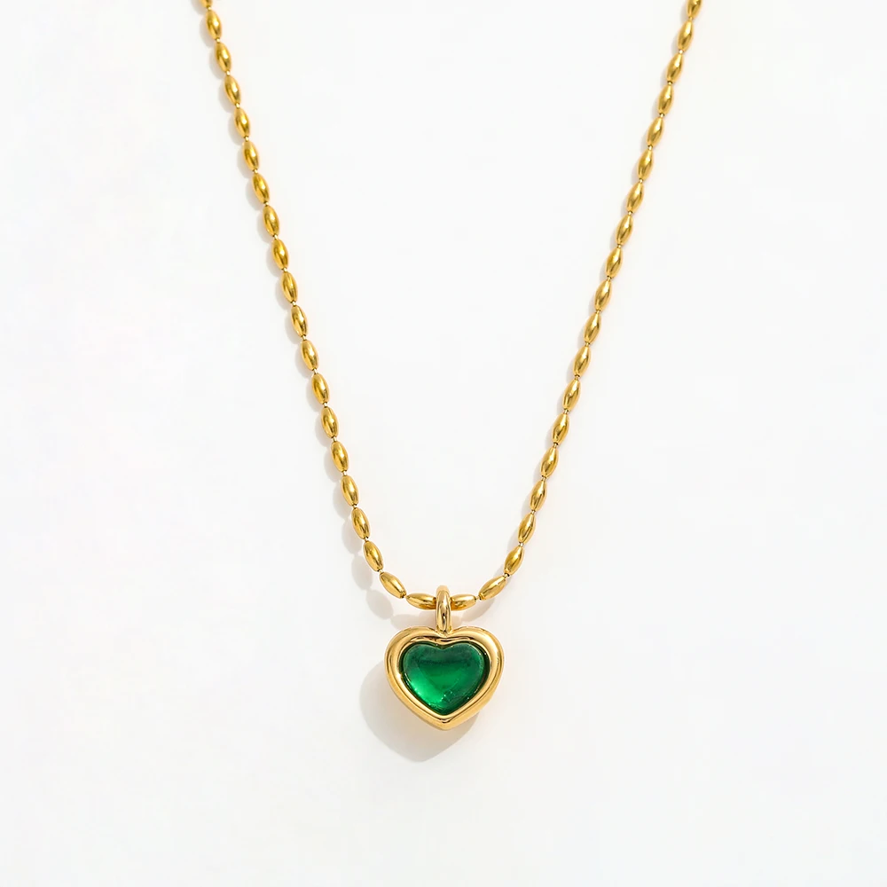 Joolim Jewelry Wholesale Waterproof Elegant Rice Chain Green Agate Heart Pendant Necklace Gift For Women Stainless Steel Jewelry
Joolim Jewelry Wholesale Waterproof Elegant Rice Chain Green Agate Heart Pendant Necklace Gift For Women Stainless Steel Jewelry