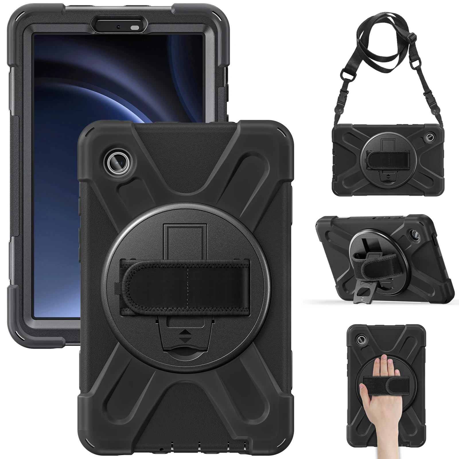 For Samsung Galaxy Tab A9 Tablet Case Kickstand PC+Silicone Cover with Hand Band / Shoulder Strap - Black
For Samsung Galaxy Tab A9 Tablet Case Kickstand PC+Silicone Cover with Hand Band / Shoulder Strap - Black