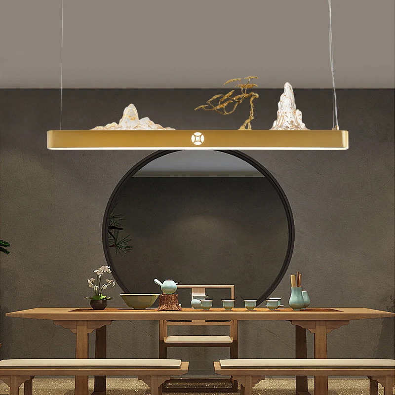 Modern LED Chandelier Zen Art Decorative Gold Pine Landscape Paint Nordic Restaurant Dinning Room Strip Pendant Hanging Lighting
Modern LED Chandelier Zen Art Decorative Gold Pine Landscape Paint Nordic Restaurant Dinning Room Strip Pendant Hanging Lighting