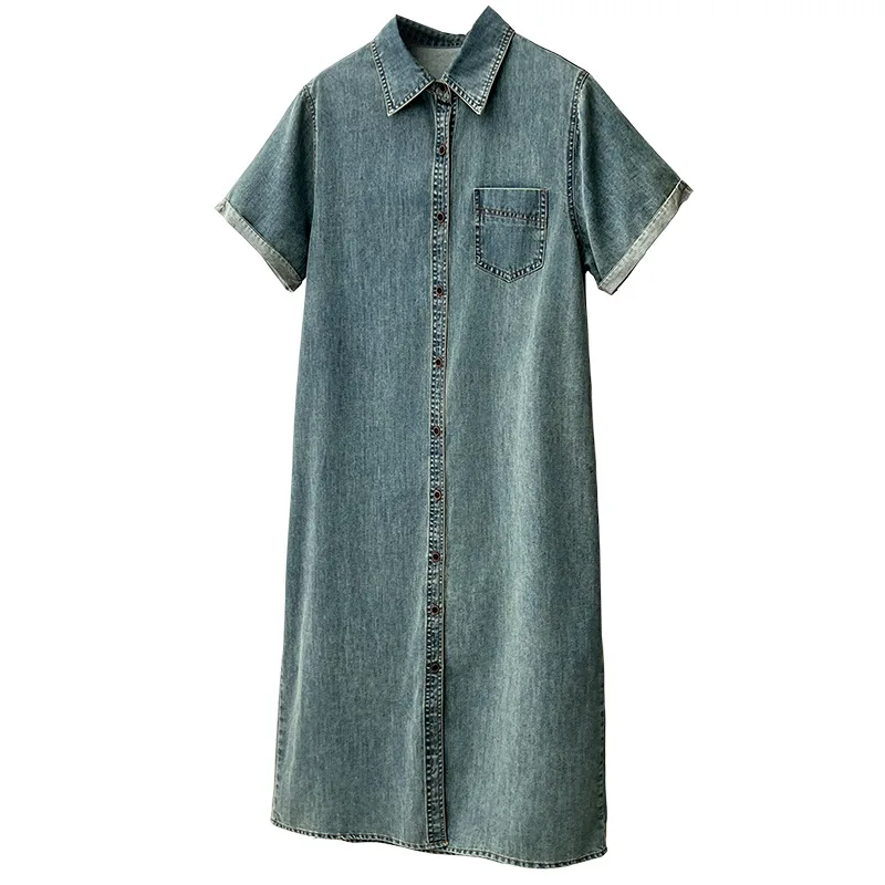 2026 Summer Plus Size Denim Shirt Dress Lapel Short Sleeve Versatile Long Dress Curvy Ladies 0616
2026 Summer Plus Size Denim Shirt Dress Lapel Short Sleeve Versatile Long Dress Curvy Ladies 0616