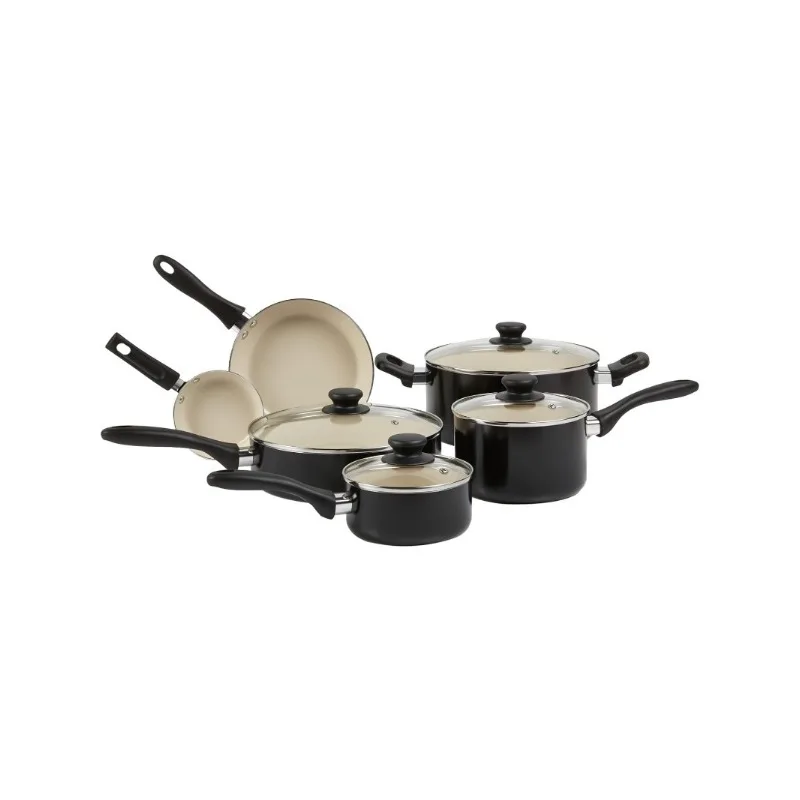 11-Piece Ceramic Non-Stick Pots and Pans Set, Dishwasher & Oven Safe, Non-Toxic, Easy Clean, Black/Cream
11-Piece Ceramic Non-Stick Pots and Pans Set, Dishwasher & Oven Safe, Non-Toxic, Easy Clean, Black/Cream