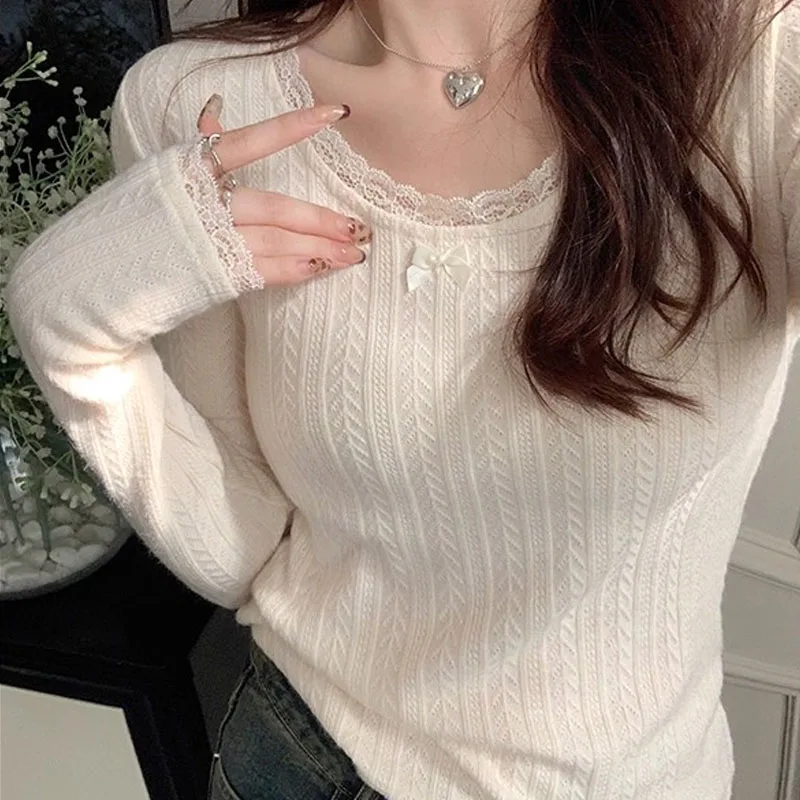 Sweaters O-Neck Bow Knitted Sweater Women Pullovers Fashion Long Sleeve Knit Sweater Pullover Women Tops Sueters De Mujer Q3341
Sweaters O-Neck Bow Knitted Sweater Women Pullovers Fashion Long Sleeve Knit Sweater Pullover Women Tops Sueters De Mujer Q3341
