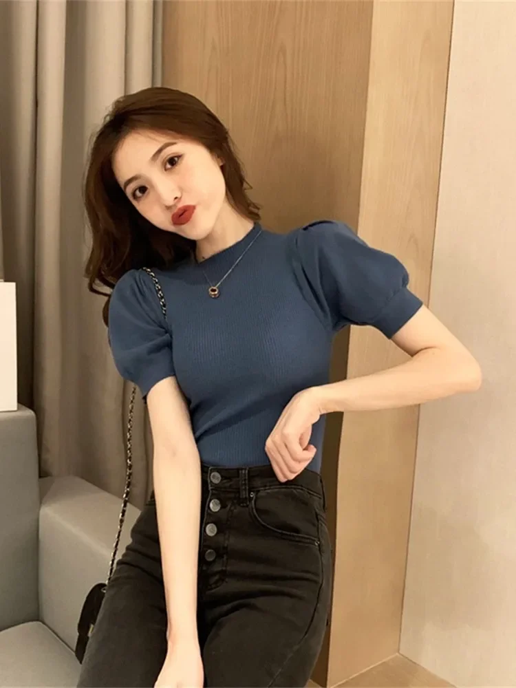 Puff Short Sleeve T Shirt Women Korean Fashion Simple Tops Spring Summer New Arrivals Ice Silk Knitted T Shirts
Puff Short Sleeve T Shirt Women Korean Fashion Simple Tops Spring Summer New Arrivals Ice Silk Knitted T Shirts