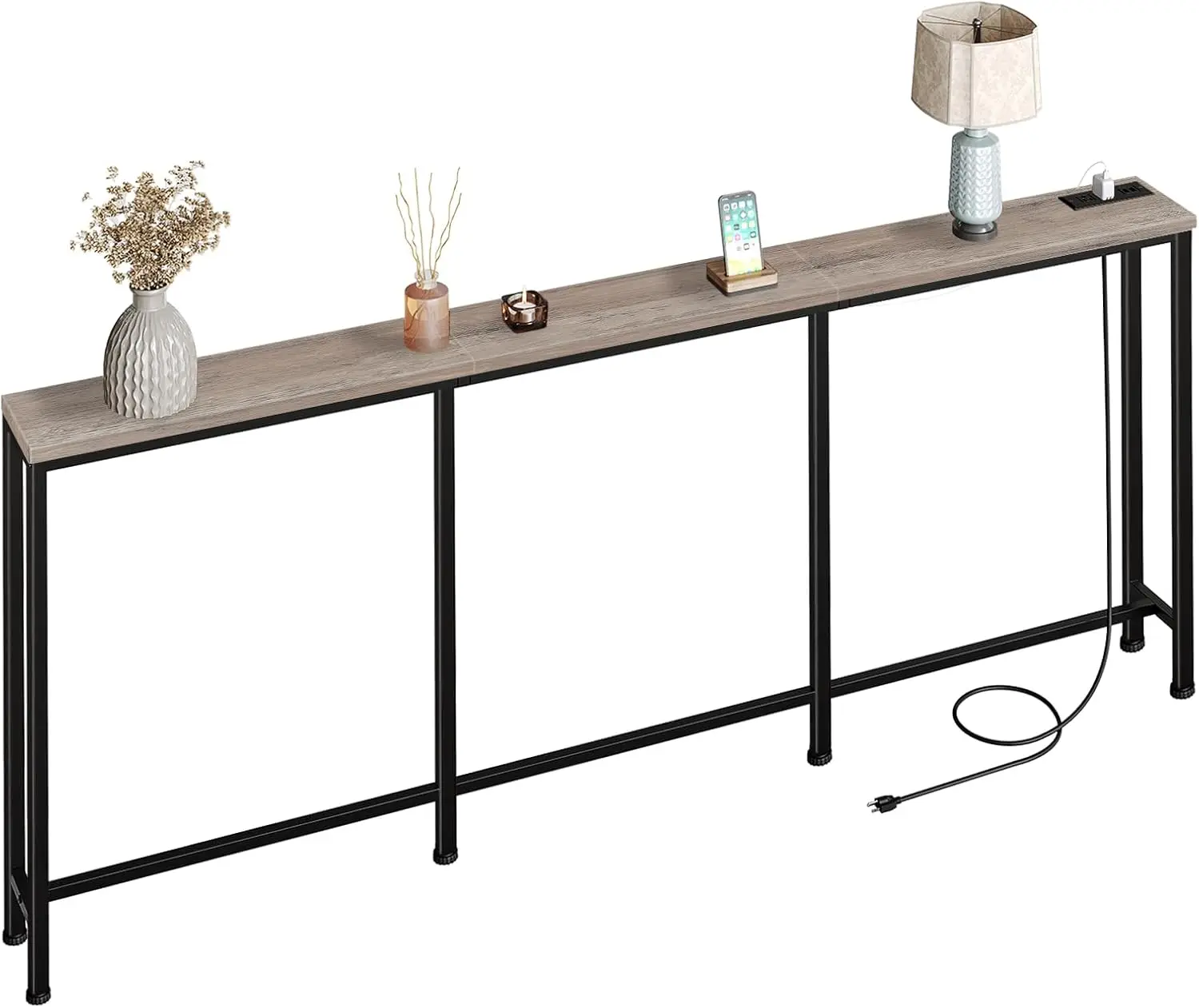 78.7" Narrow Console Table with Power Outlet, Skinny Sofa Table for Small Spaces, Charging Station, Greige and Black
78.7" Narrow Console Table with Power Outlet, Skinny Sofa Table for Small Spaces, Charging Station, Greige and Black