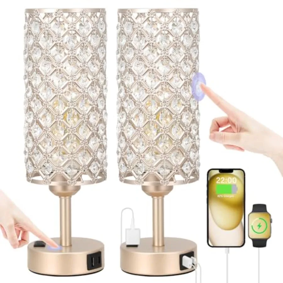 Touch Table Lamps for Bedrooms Set of 2-3 Way Dimmable Crystal Lamps with Crystal Shade, Bedside Nightstand Lamp for Living Roo
Touch Table Lamps for Bedrooms Set of 2-3 Way Dimmable Crystal Lamps with Crystal Shade, Bedside Nightstand Lamp for Living Roo