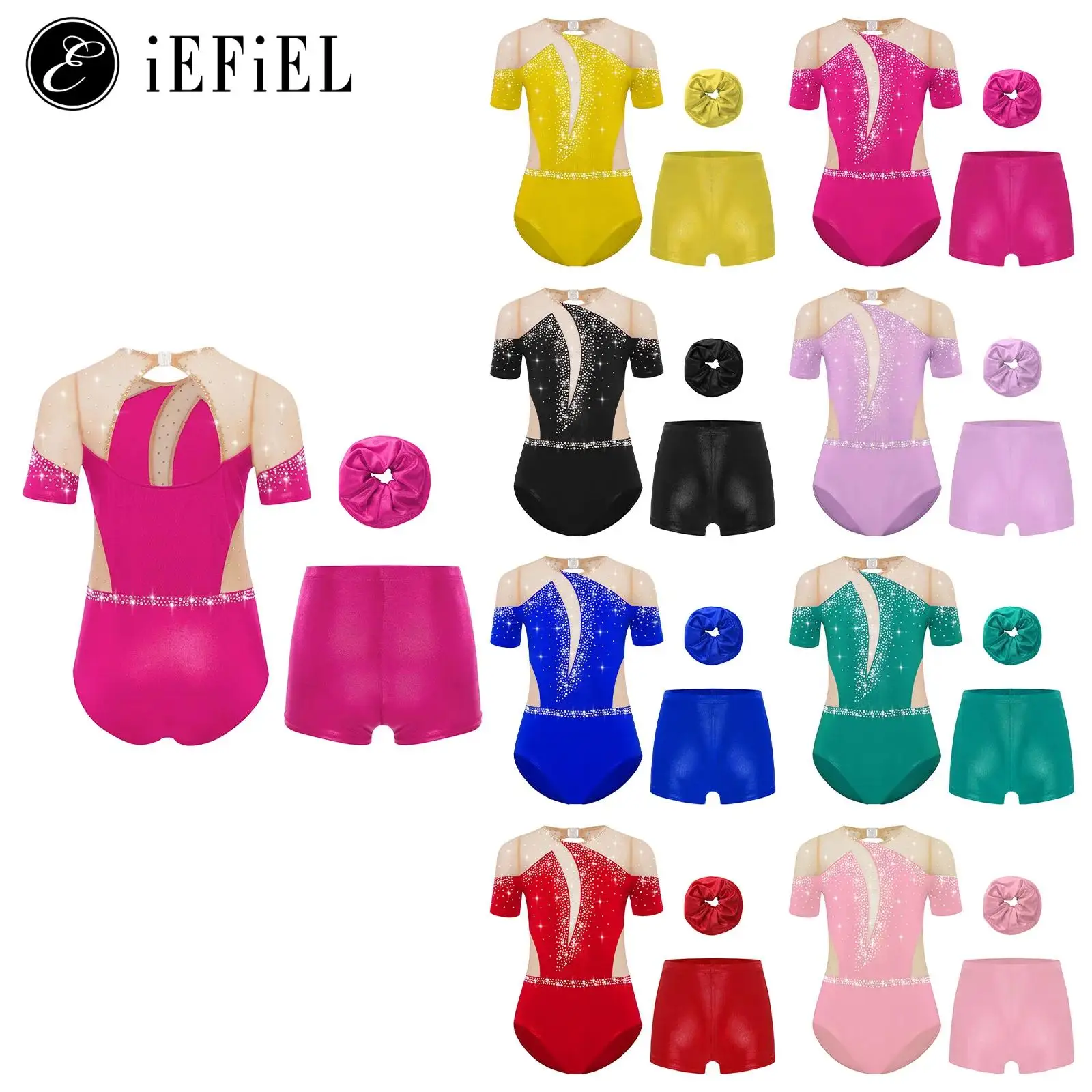 Girls Figure Ice Skating Dance Outfit Sparkly Short Sleeve Ballet Dance Leotard with Shorts Hairband Tumbling Bodysuits
Girls Figure Ice Skating Dance Outfit Sparkly Short Sleeve Ballet Dance Leotard with Shorts Hairband Tumbling Bodysuits