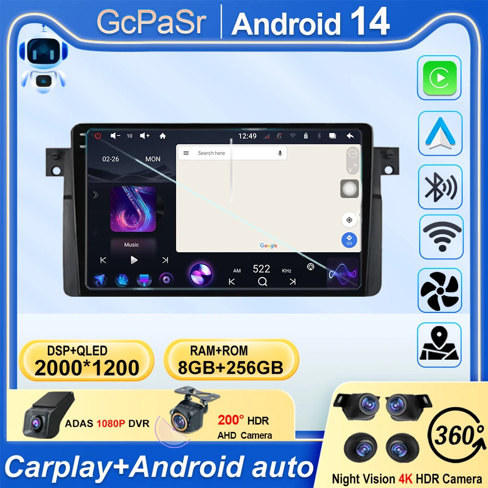 Car Radio Auto for BMW E46 M3 318/320/325/330/335 4G+WIFI Multimedia GPS Video Player 360 Camera DSP Android 14 Wireless CarPlay
Car Radio Auto for BMW E46 M3 318/320/325/330/335 4G+WIFI Multimedia GPS Video Player 360 Camera DSP Android 14 Wireless CarPlay