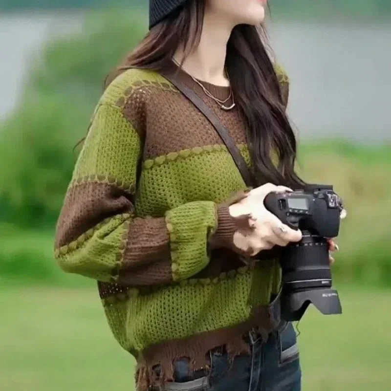 Women High Street Casual Striped Pullovers Elegant Contrast Color Tops Spring Autumn New Round Neck Long Sleeve Fashion Sweater
Women High Street Casual Striped Pullovers Elegant Contrast Color Tops Spring Autumn New Round Neck Long Sleeve Fashion Sweater