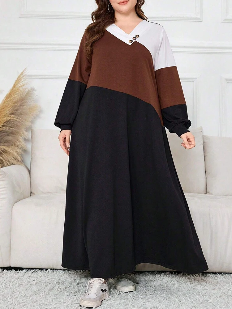 Mia Muse Eid Abayas Women's Muslim Elegant Plus Size Contrast Color V-Neck Long Dresses With Sleeves Islamic Clothing Dress
Mia Muse Eid Abayas Women's Muslim Elegant Plus Size Contrast Color V-Neck Long Dresses With Sleeves Islamic Clothing Dress