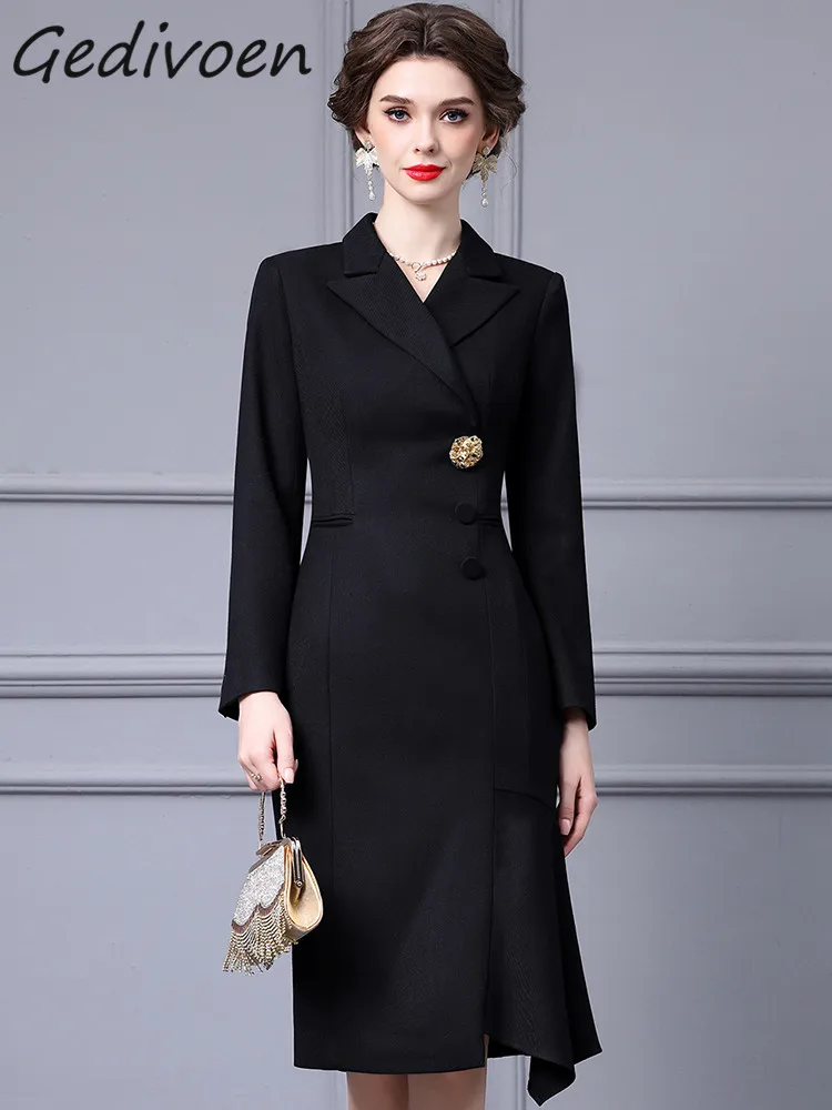 Gedivoen Autumn Fashion Designer Black Vintage Party Dress Women Lapel Button Pocket High Waist Package Buttocks Slim Long Dress
Gedivoen Autumn Fashion Designer Black Vintage Party Dress Women Lapel Button Pocket High Waist Package Buttocks Slim Long Dress