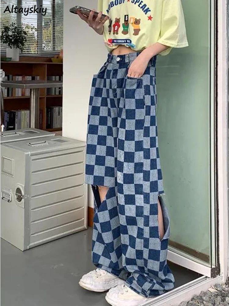 Plaid Jeans Women S-4XL Hole Personality Creativity All-match Retro Loose Hipster Korean Style Empire Chic Summer Denim Trousers
Plaid Jeans Women S-4XL Hole Personality Creativity All-match Retro Loose Hipster Korean Style Empire Chic Summer Denim Trousers