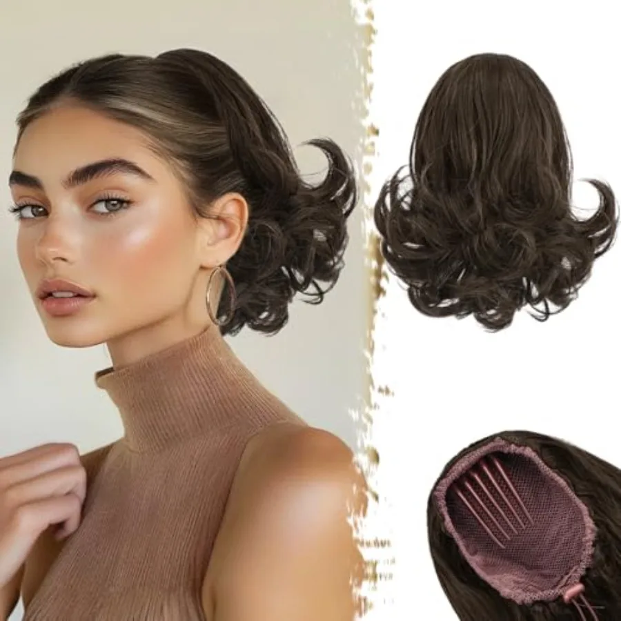 Short Brown Ponytail Extension - 10 Inch Wavy Drawstring Ponytail Hair Extensions for Women - Synthetic Comb Clip on Ponytail H
Short Brown Ponytail Extension - 10 Inch Wavy Drawstring Ponytail Hair Extensions for Women - Synthetic Comb Clip on Ponytail H