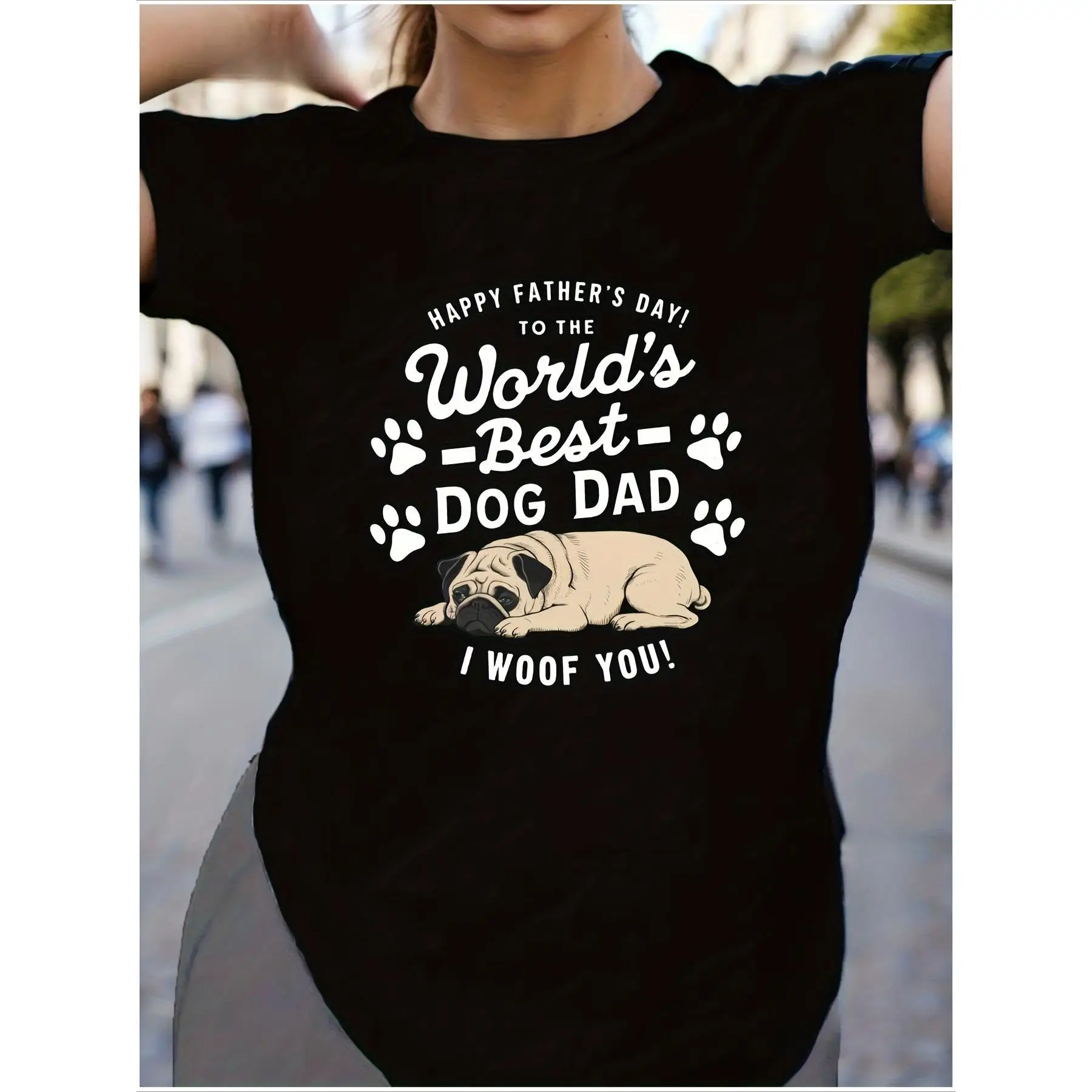 Women'S Father'S Day Happy Dog Dad T-Shirt - Casual Style, Short Sleeves, Polyester, Round Neck, Black And White Printed
Women'S Father'S Day Happy Dog Dad T-Shirt - Casual Style, Short Sleeves, Polyester, Round Neck, Black And White Printed