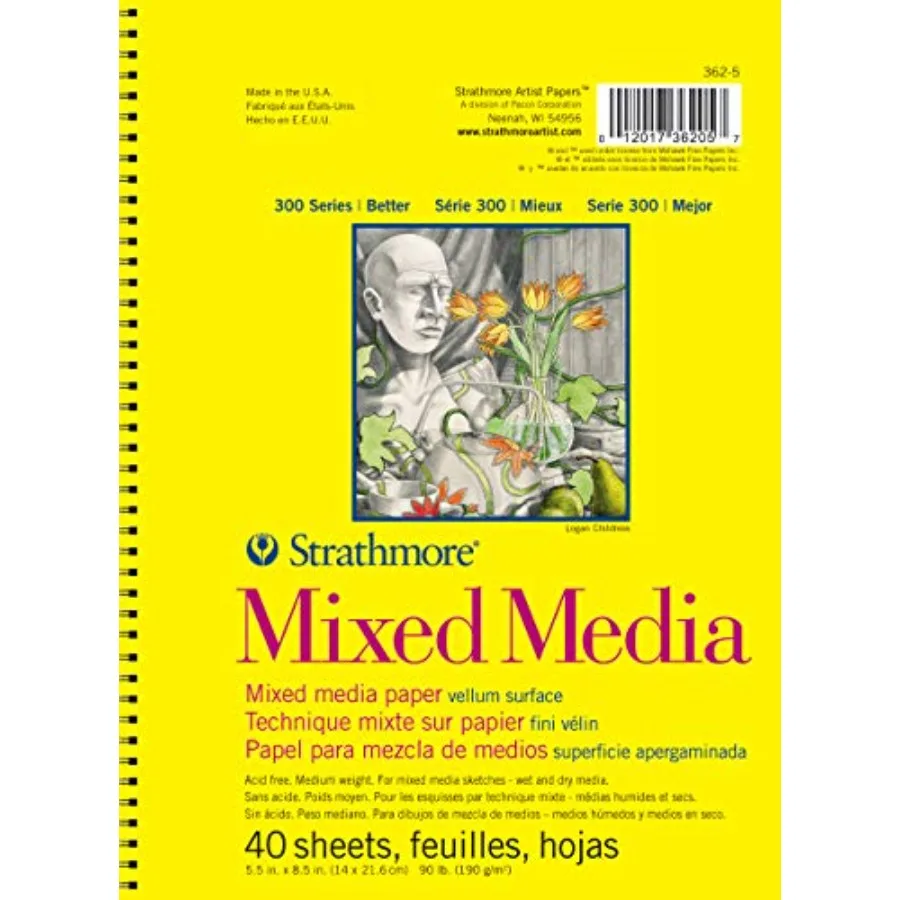 300 Series Mied Media Paper Pad, Side Wire Bound,,40 Sheets 7lb/10g - Artist Paper for Adults and Students - Watercolor, Gouach
300 Series Mied Media Paper Pad, Side Wire Bound,,40 Sheets 7lb/10g - Artist Paper for Adults and Students - Watercolor, Gouach