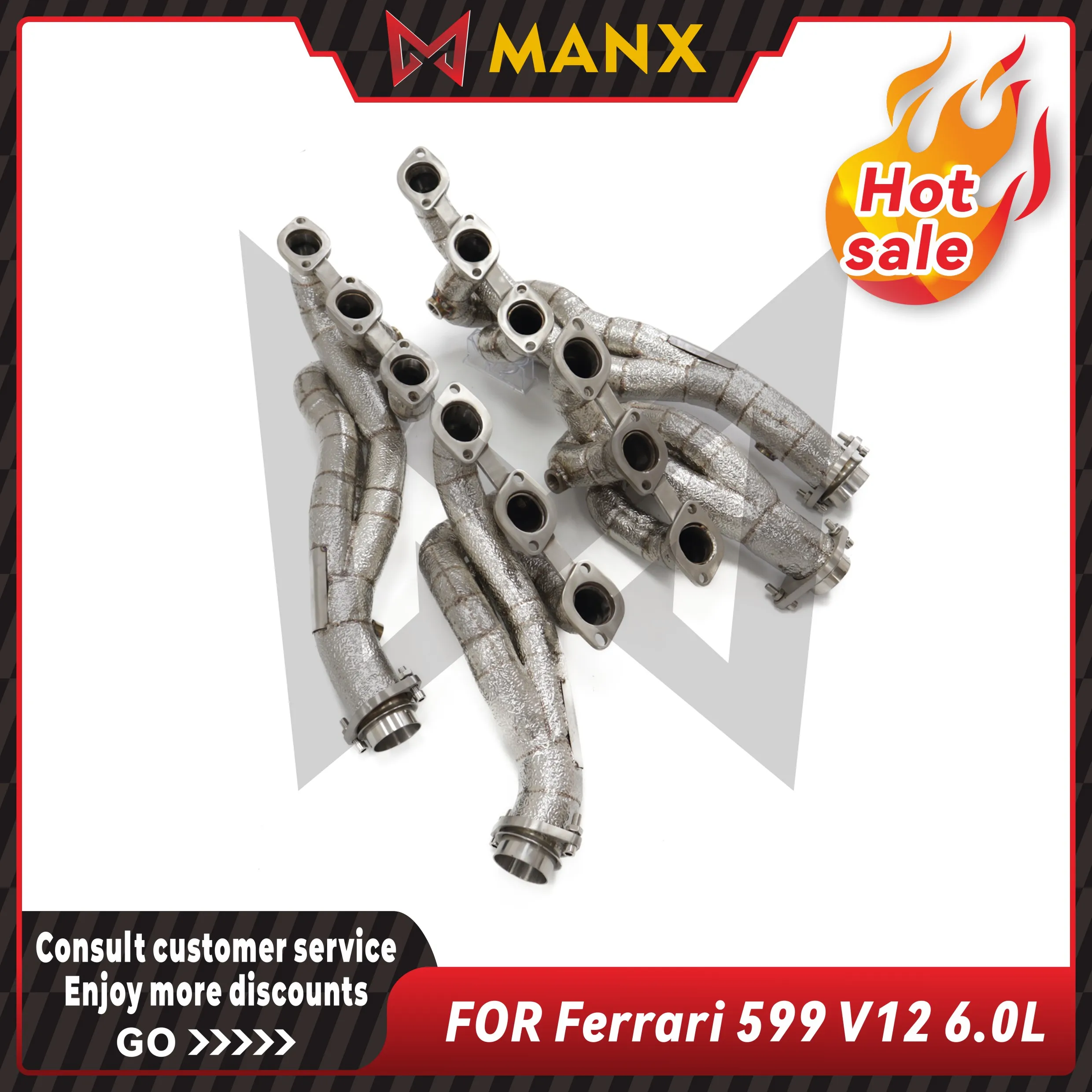 MANX for Ferrari 599 6.0L V12 Car Exhaust System Catless Manifold Stainless steels Performance exhaust pipe Header
MANX for Ferrari 599 6.0L V12 Car Exhaust System Catless Manifold Stainless steels Performance exhaust pipe Header