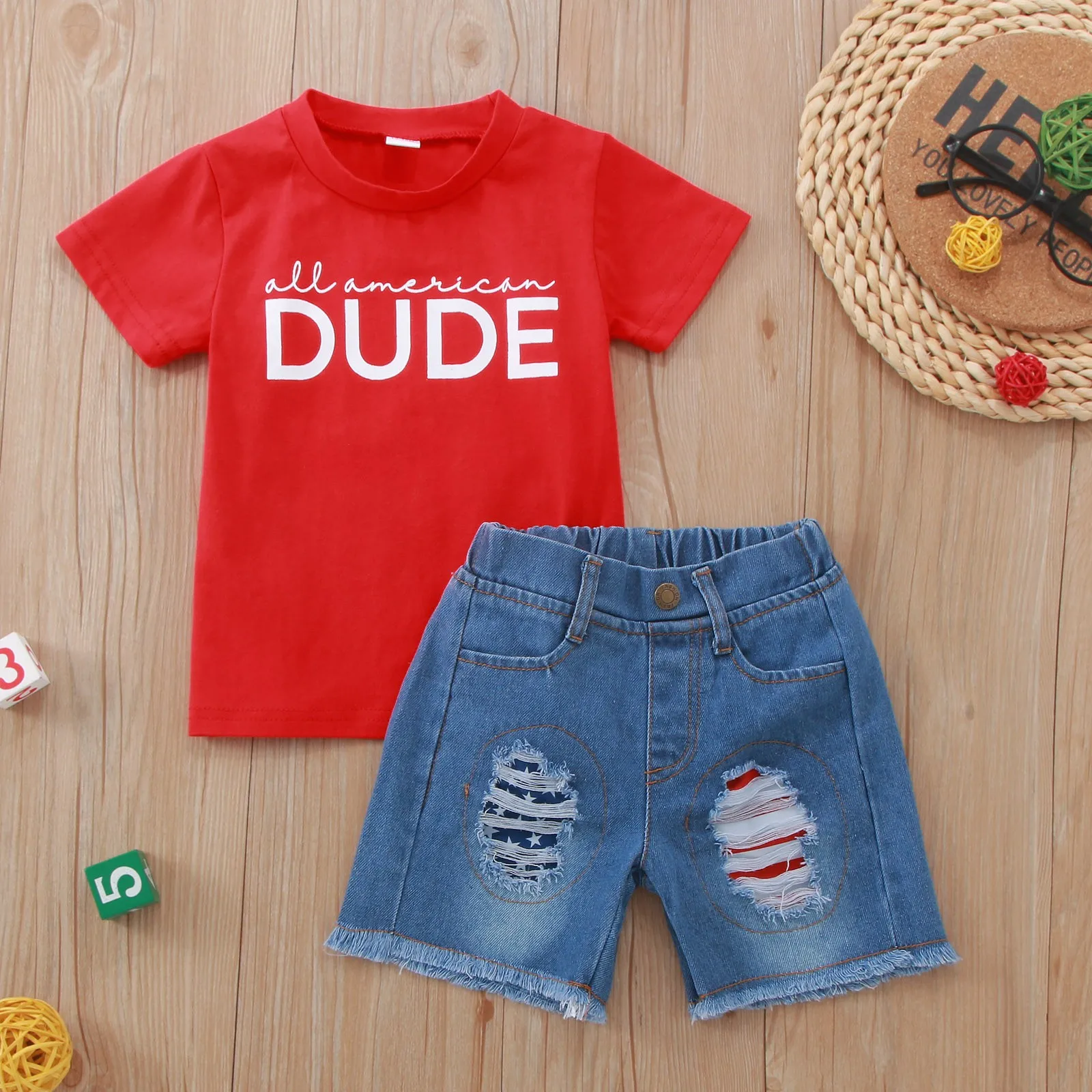 1-5Y Baby Boys Summer Outfits Letter Print Short Sleeve T-shirt and Ripped Denim Shorts Sets for 4th of July Boys Kids Clothes
1-5Y Baby Boys Summer Outfits Letter Print Short Sleeve T-shirt and Ripped Denim Shorts Sets for 4th of July Boys Kids Clothes