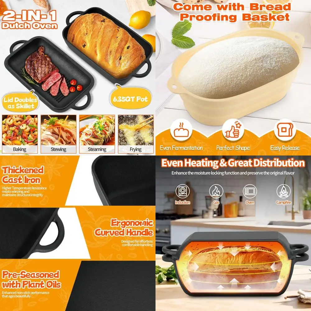 6.35 Qt Oval Cast Iron Dutch Oven for Bread Baking, Bread Baking Pan with Lid includes Bread Baking Supplies, Multi-Functional S
6.35 Qt Oval Cast Iron Dutch Oven for Bread Baking, Bread Baking Pan with Lid includes Bread Baking Supplies, Multi-Functional S