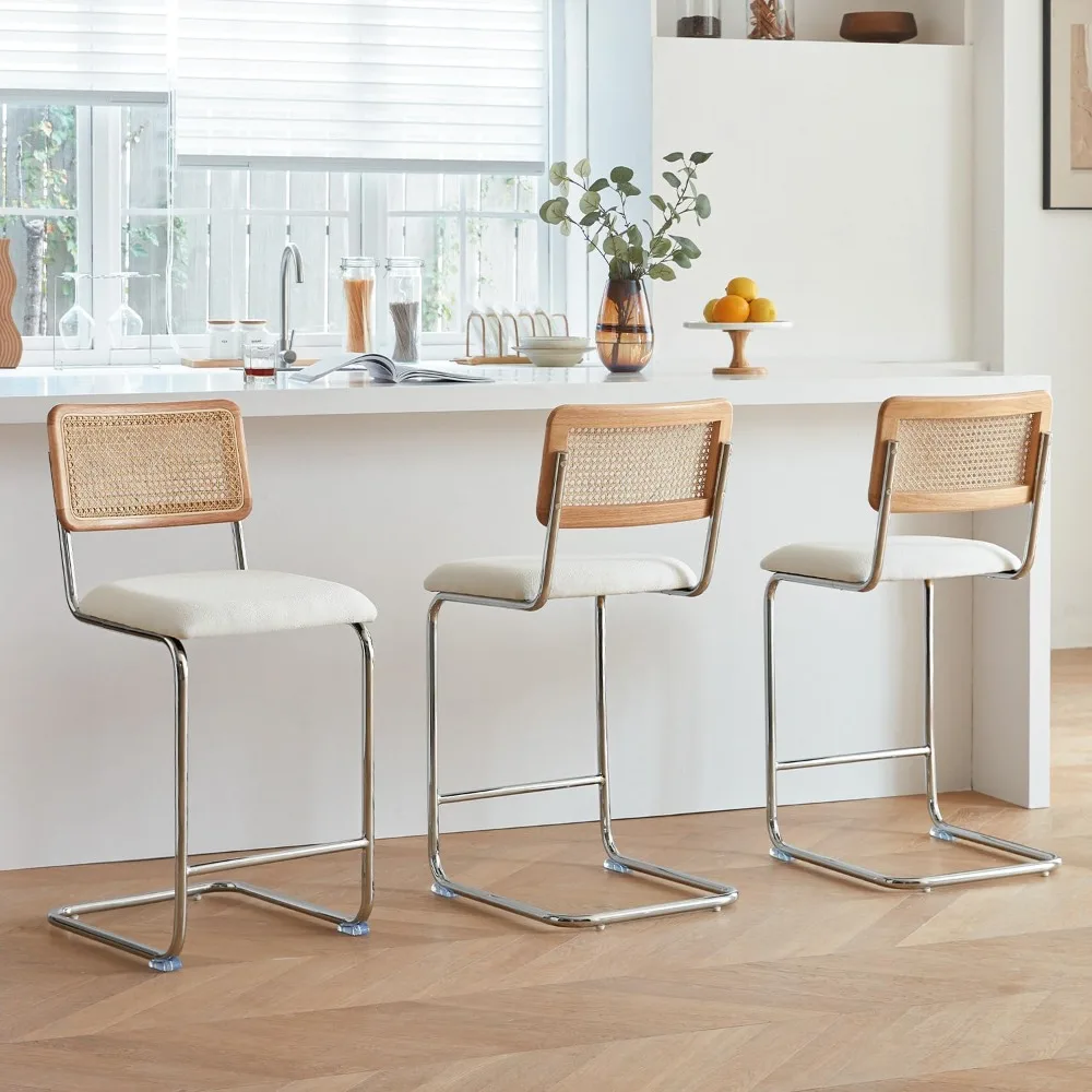 Natural Rattan Counter Height Stools Set of 3 with Solid Wood Back, 24 Inch Mid Century Modern Cesca Bar Stools, White Upholster
Natural Rattan Counter Height Stools Set of 3 with Solid Wood Back, 24 Inch Mid Century Modern Cesca Bar Stools, White Upholster