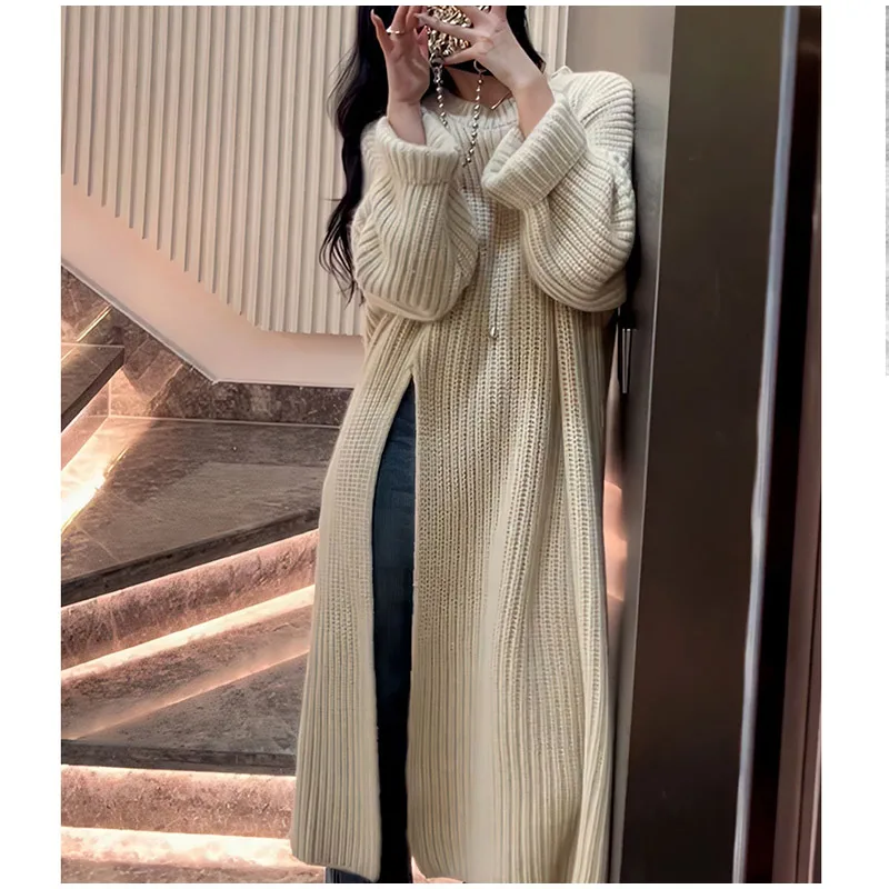 Design Long Side Split Woman Knitted Dress Pullover O-neck Solid Loose Clothes Autumn Slimming Female Chic Jumper Midi-Sweater
Design Long Side Split Woman Knitted Dress Pullover O-neck Solid Loose Clothes Autumn Slimming Female Chic Jumper Midi-Sweater