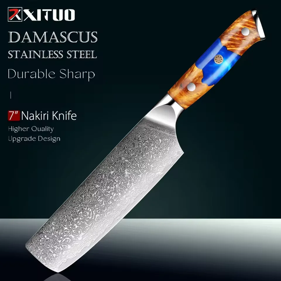 7 Inch Nakiri Knife,Japanese Damascus Steel Chef Knife, Multipurpose Meat and Vegetable Kitchen Knife Stabilized Wooden Handle
7 Inch Nakiri Knife,Japanese Damascus Steel Chef Knife, Multipurpose Meat and Vegetable Kitchen Knife Stabilized Wooden Handle