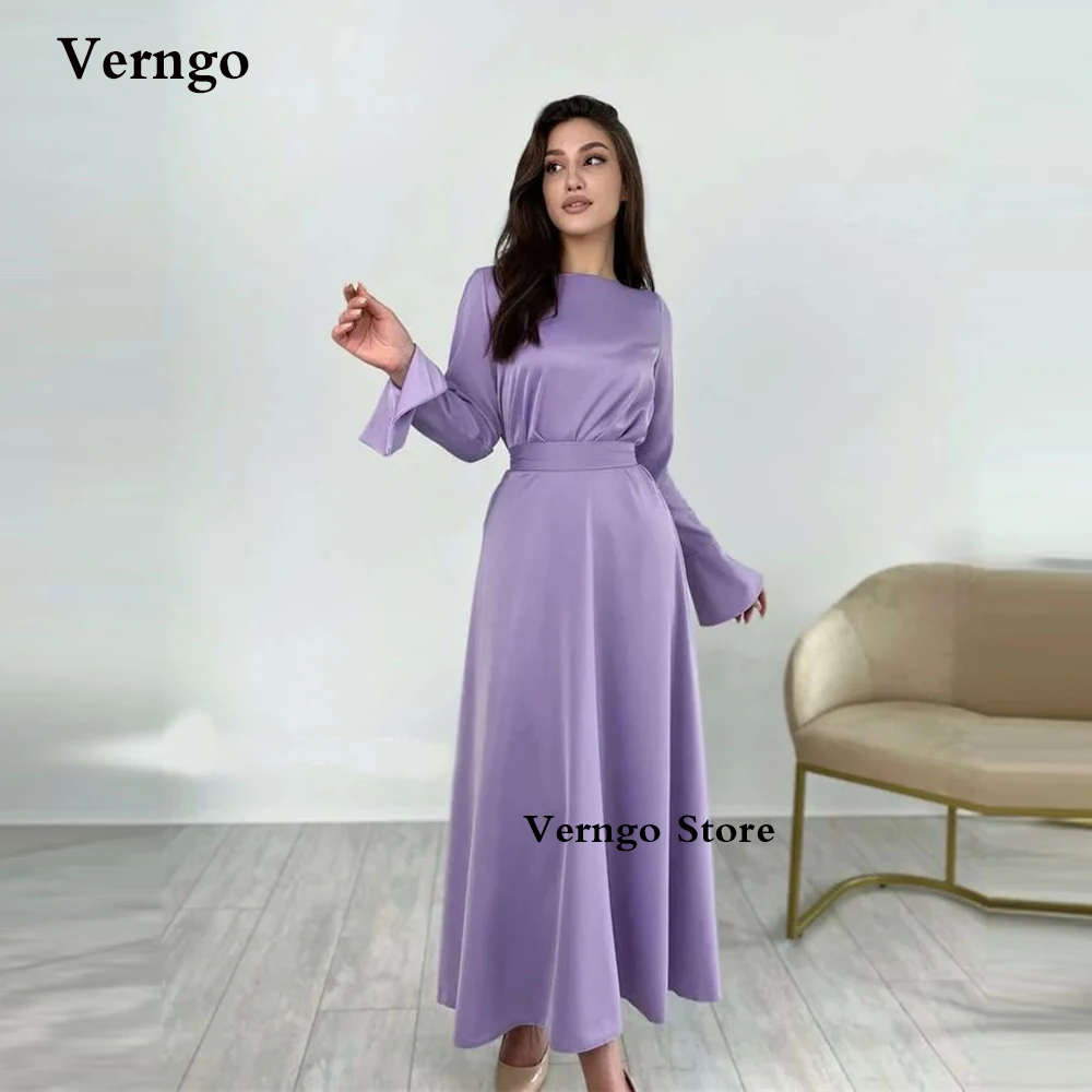 Verngo Simple Violet Silk Satin Formal Evening Dresses Modest Boat Neck Long Sleeves Ankle Length Arabic Women Party Prom Gowns
Verngo Simple Violet Silk Satin Formal Evening Dresses Modest Boat Neck Long Sleeves Ankle Length Arabic Women Party Prom Gowns