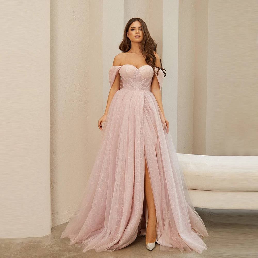 Pink Sweetheart Evening Dresses A-Line Side High Split Off The Shoulder Long Party Dress Sequin Pleat Tulle Prom Gown Vestidos
Pink Sweetheart Evening Dresses A-Line Side High Split Off The Shoulder Long Party Dress Sequin Pleat Tulle Prom Gown Vestidos