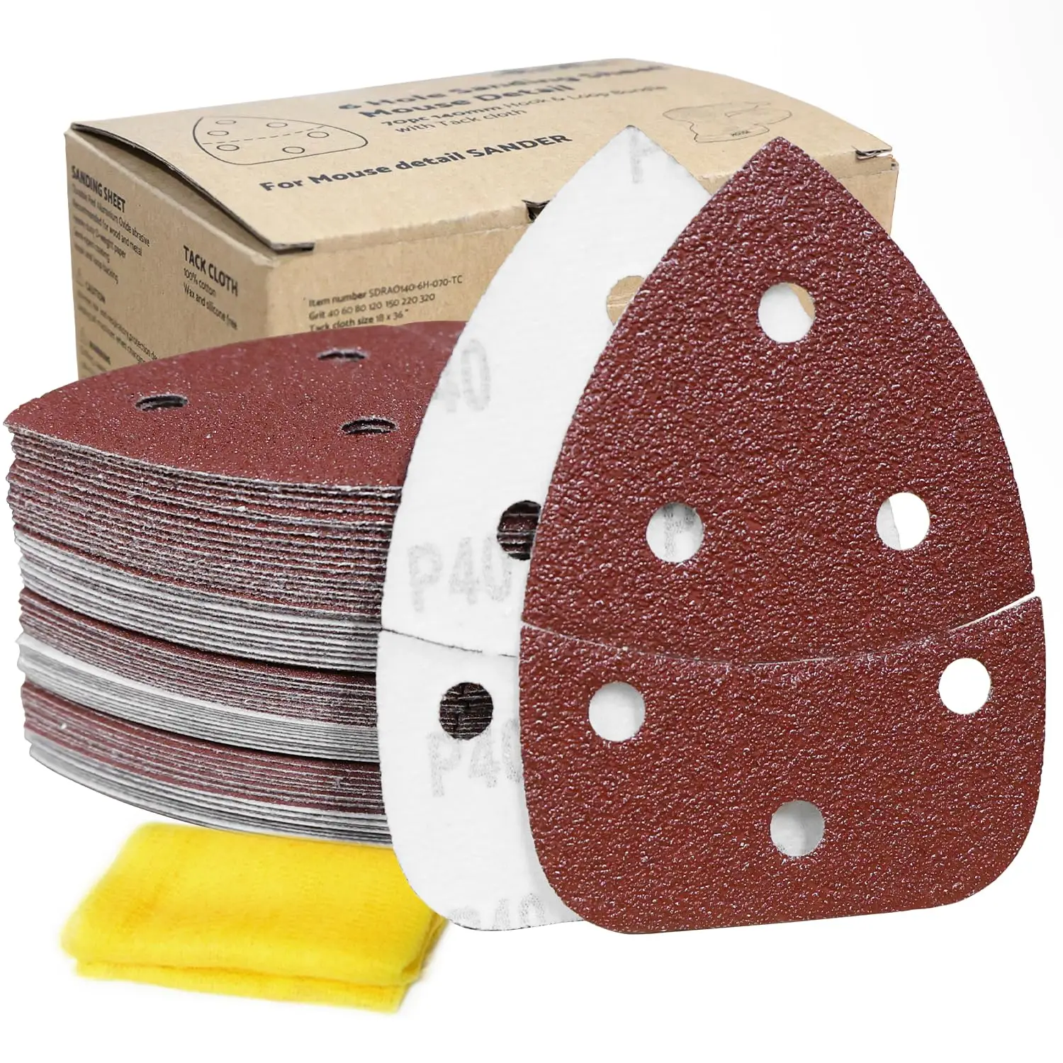 70pcs Mouse Sander Sandpaper Assortment with 6 Holes, 40-320 Grit Detail Sanding Pads for Wood Metal, Includes Tack Cloth
70pcs Mouse Sander Sandpaper Assortment with 6 Holes, 40-320 Grit Detail Sanding Pads for Wood Metal, Includes Tack Cloth