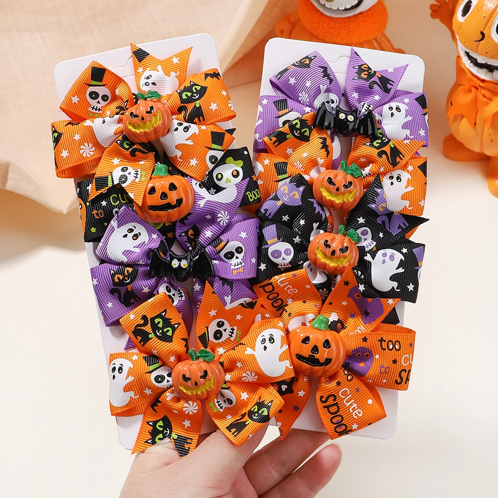 RIBBON BOWS 4Pcs/set Halloween Funny Pumpkin Hair Clip Cheer Bows Bat Hairgripes Boutique Party Childrens Halloween Barrette
RIBBON BOWS 4Pcs/set Halloween Funny Pumpkin Hair Clip Cheer Bows Bat Hairgripes Boutique Party Childrens Halloween Barrette