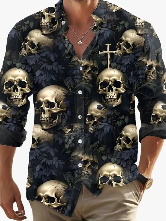 2024 Halloween Party Men's Vintage Dark Skull Print Long Sleeve Shirt - Skull Print,Regular Fit,, Lapel Collar, Polyester Blend
2024 Halloween Party Men's Vintage Dark Skull Print Long Sleeve Shirt - Skull Print,Regular Fit,, Lapel Collar, Polyester Blend