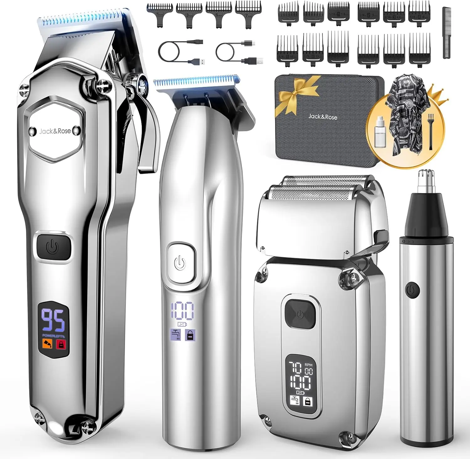 Professional Hair Clippers for Men Set, Cordless Trimmer Kit 4 in 1, LED Display, for Nose Body Beard
Professional Hair Clippers for Men Set, Cordless Trimmer Kit 4 in 1, LED Display, for Nose Body Beard