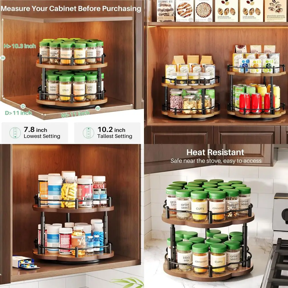 2-Tier Adjustable Wood Spice Rack, 10-Inch Lazy Susan Organizer for Kitchen Countertop and Pantry, Black
2-Tier Adjustable Wood Spice Rack, 10-Inch Lazy Susan Organizer for Kitchen Countertop and Pantry, Black