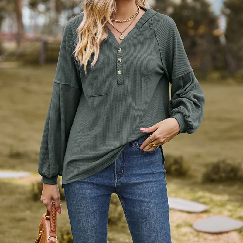 Women's Sweatshirt Waffle Solid Color Hooded Button Half Placket Patch Pocket Loose Long Sleeve Hoodie
Women's Sweatshirt Waffle Solid Color Hooded Button Half Placket Patch Pocket Loose Long Sleeve Hoodie