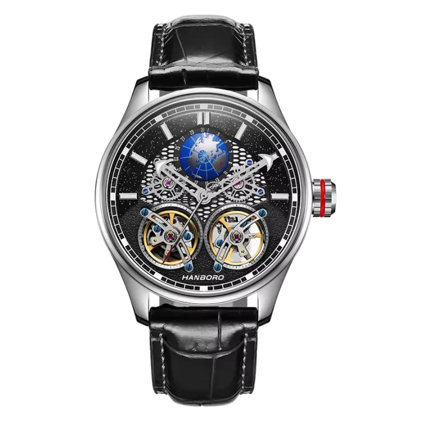 HANBORO Men Automatic Watch 44mm Mechanical Wristwatch 50m Waterproof Sapphire Mirror Skeleton Dual Flywheel Dial Luminous
HANBORO Men Automatic Watch 44mm Mechanical Wristwatch 50m Waterproof Sapphire Mirror Skeleton Dual Flywheel Dial Luminous