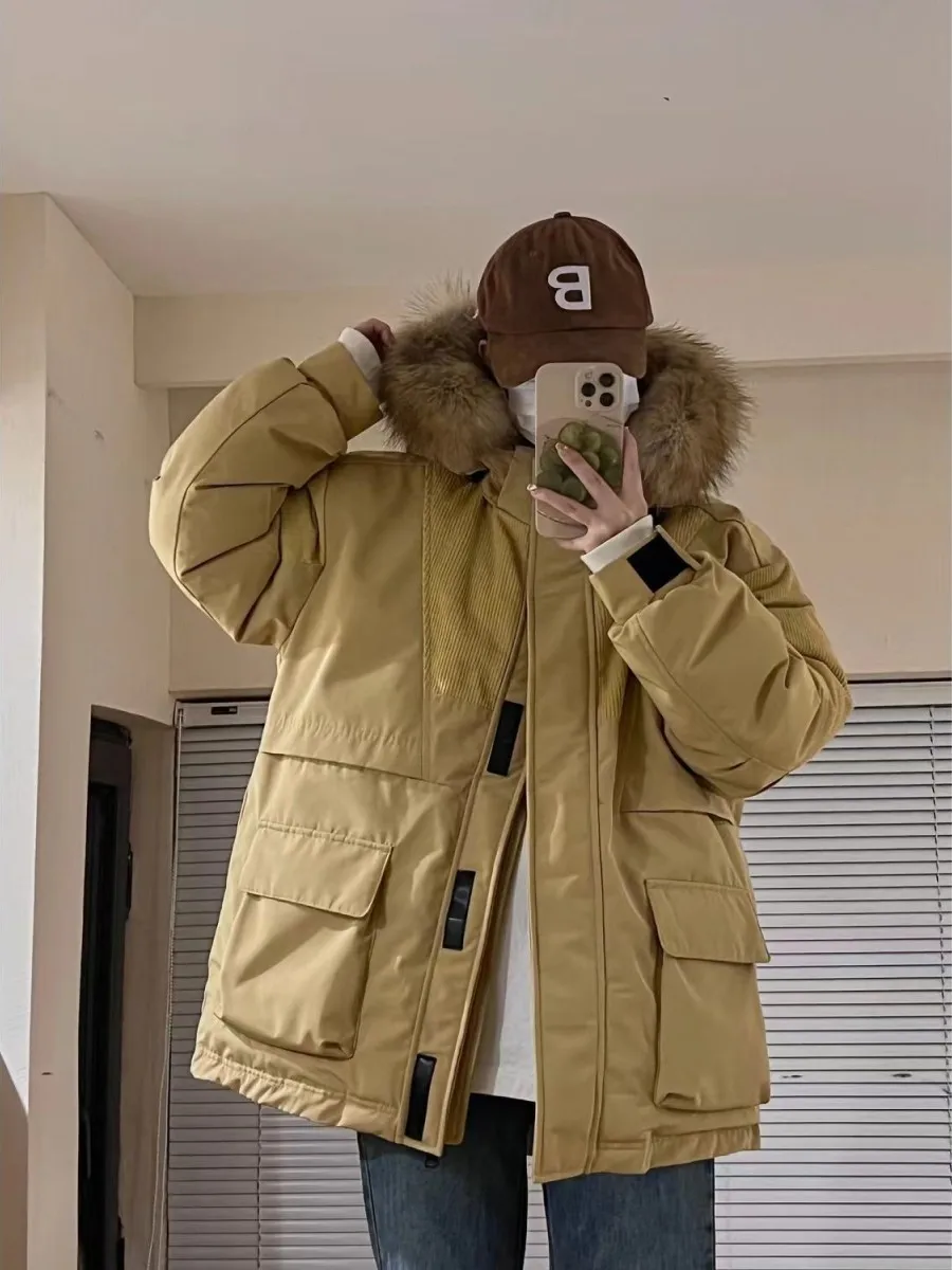Couple's Workwear down Jacket Women's Mid-Length Duck down Parka with Large Fur Collar Winter Ear Covers Fashionable Outerwear
Couple's Workwear down Jacket Women's Mid-Length Duck down Parka with Large Fur Collar Winter Ear Covers Fashionable Outerwear
