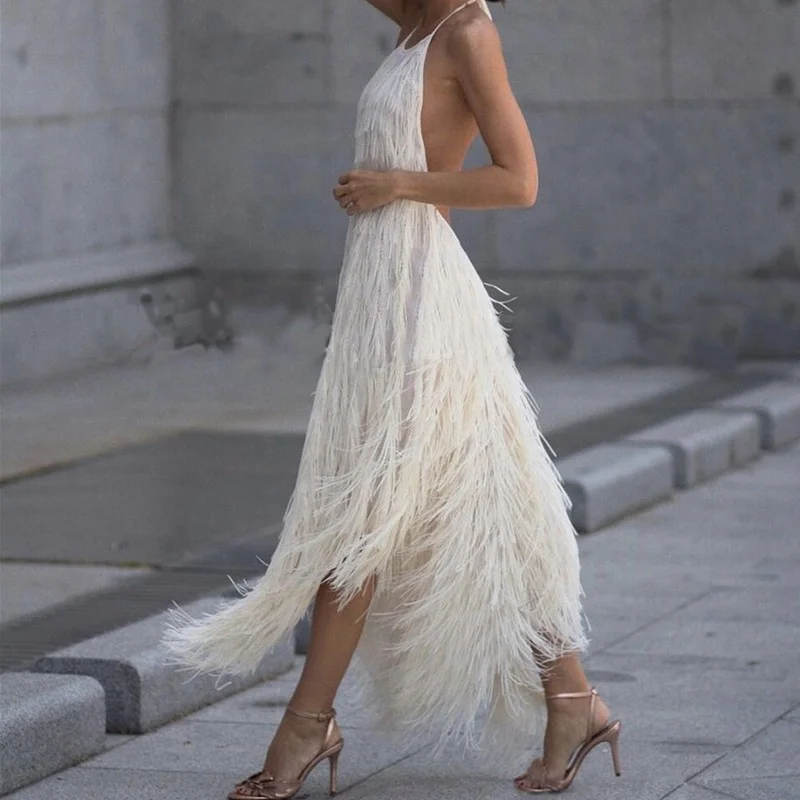 Summer Women Fringed Dress Sexy Elegant Backless Sleeveless Female New Fashion Solid Hanging Neck Casual Club Night Party Dress
Summer Women Fringed Dress Sexy Elegant Backless Sleeveless Female New Fashion Solid Hanging Neck Casual Club Night Party Dress