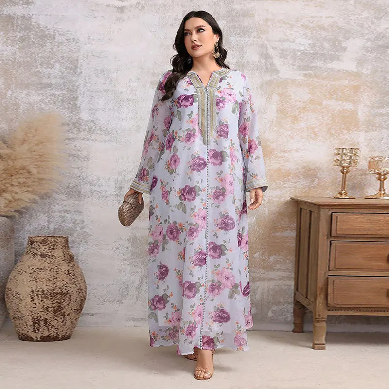UNI Muslim Abaya Women's Plus Size Dress Casual Diamond Chiffon V-neck Printed Dubai Banquet Gown Women's Arab Elegant Abayas
UNI Muslim Abaya Women's Plus Size Dress Casual Diamond Chiffon V-neck Printed Dubai Banquet Gown Women's Arab Elegant Abayas