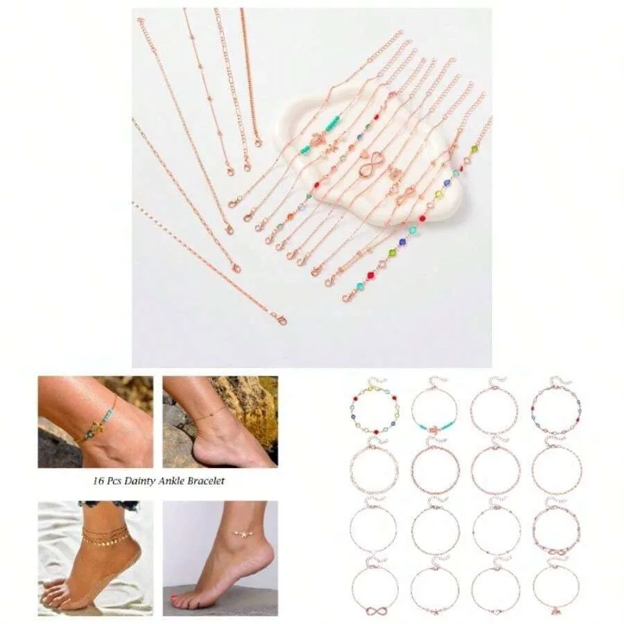 12Pcs Summer Beach Anklets Women Waterproof Gold Silver Chain Ankle Bracelets Cute Women's Foot Anklet Set. 9 - 10.5 Inch Adjus
12Pcs Summer Beach Anklets Women Waterproof Gold Silver Chain Ankle Bracelets Cute Women's Foot Anklet Set. 9 - 10.5 Inch Adjus
