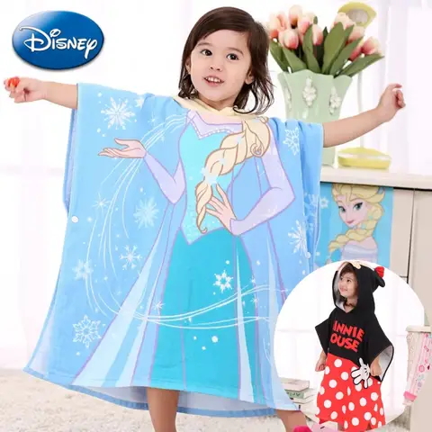 Disney Hooded Cloak Bath Towel Mickey Mouse Frozen Elsa Pooh Soft Cotton Absorb Water Bathe Washcloth Baby Children Beach Towel