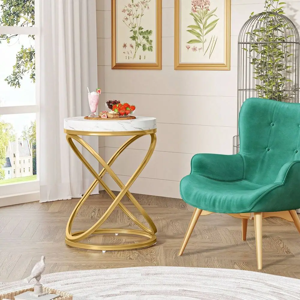 26 Inches White And Gold Faux Marble Top End Tables Living Room, Round Nightstands Sofa Side Table With Double XShaped Ring Uni
26 Inches White And Gold Faux Marble Top End Tables Living Room, Round Nightstands Sofa Side Table With Double XShaped Ring Uni
