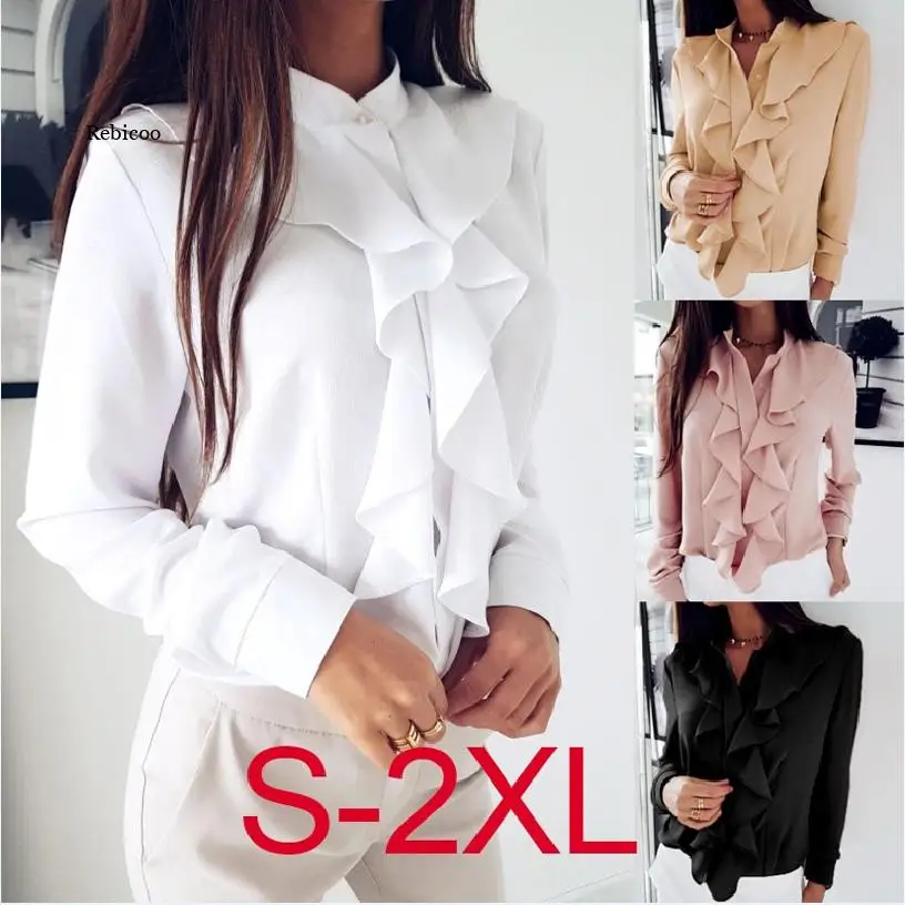 Women's Long-Sleeved Ruffled White Sexy Slim Solid Color casual Women's Shirt Office Ladies Tops Wild Casual Tops
Women's Long-Sleeved Ruffled White Sexy Slim Solid Color casual Women's Shirt Office Ladies Tops Wild Casual Tops