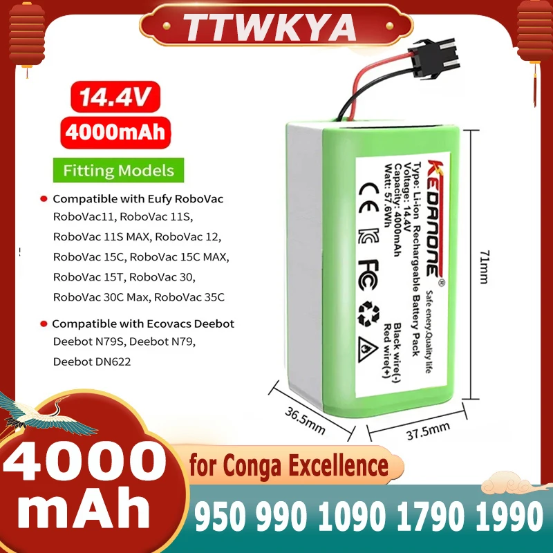 14.4V 2600mAh Li-ion battery for Cecotec Conga Excellence 950 990 1090 Ecovacs Deebot DN621 601/605 Eufy RoboVac 35C Panda V710
14.4V 2600mAh Li-ion battery for Cecotec Conga Excellence 950 990 1090 Ecovacs Deebot DN621 601/605 Eufy RoboVac 35C Panda V710