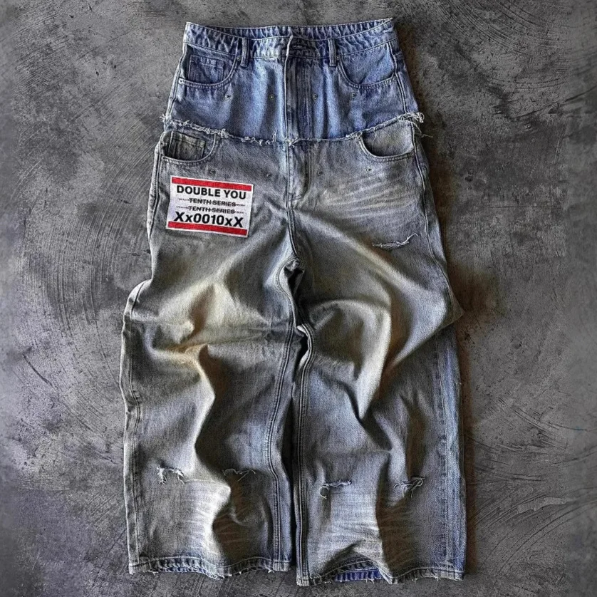 European and American retro street hip-hop edging splicing double waist rivets loose wide-leg straight jeans
European and American retro street hip-hop edging splicing double waist rivets loose wide-leg straight jeans