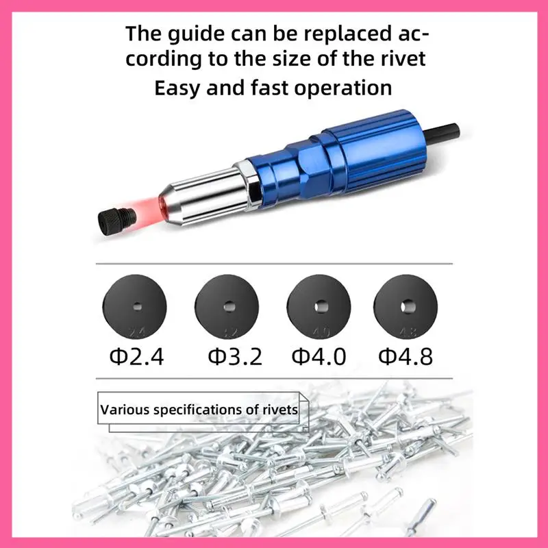 2.4-4.8Mm Electric Rivet Adapter Home Cordless Riveting Tool Insert Nut Pull Riveting Tool Suitable For Electric Drills Durable
2.4-4.8Mm Electric Rivet Adapter Home Cordless Riveting Tool Insert Nut Pull Riveting Tool Suitable For Electric Drills Durable