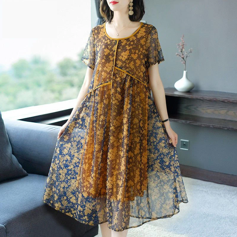 Elegant O-Neck Spliced Loose Printed Asymmetrical Midi Dress Women's Clothing 2025 Summer New Oversized Office Lady Floral Dress
Elegant O-Neck Spliced Loose Printed Asymmetrical Midi Dress Women's Clothing 2025 Summer New Oversized Office Lady Floral Dress