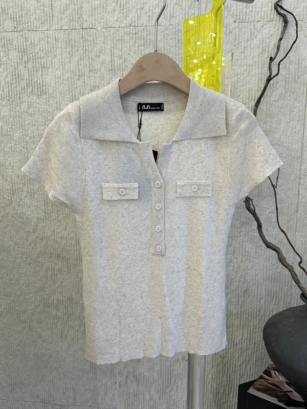 Slim Fit Knitted Short Sleeve T-Shirt Women's Casual Style Half Open Collar Double Pocket Breathable Spring Summer New Arrival
Slim Fit Knitted Short Sleeve T-Shirt Women's Casual Style Half Open Collar Double Pocket Breathable Spring Summer New Arrival